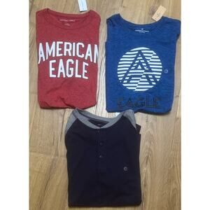 American Eagle Graphic T-Shirts Lot Men’s Size Medium + Color-block Henley NEW